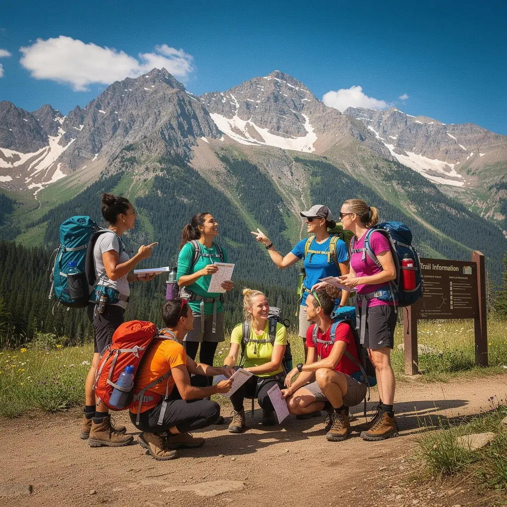 Grupa turystów eksplorujących sceniczną trasę w parku narodowym.